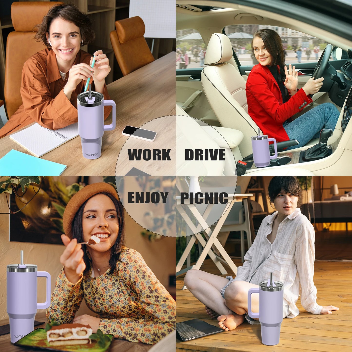 Watersy | 891/1182ml Insulated Mug With Handle And Straw Large Capacity