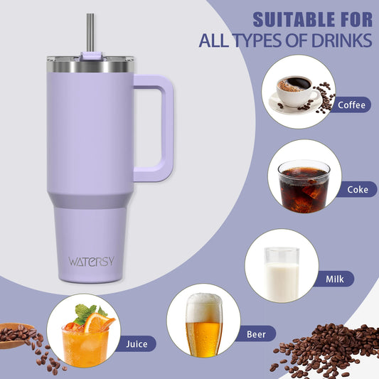 Watersy | 891/1182ml Insulated Mug With Handle And Straw Large Capacity