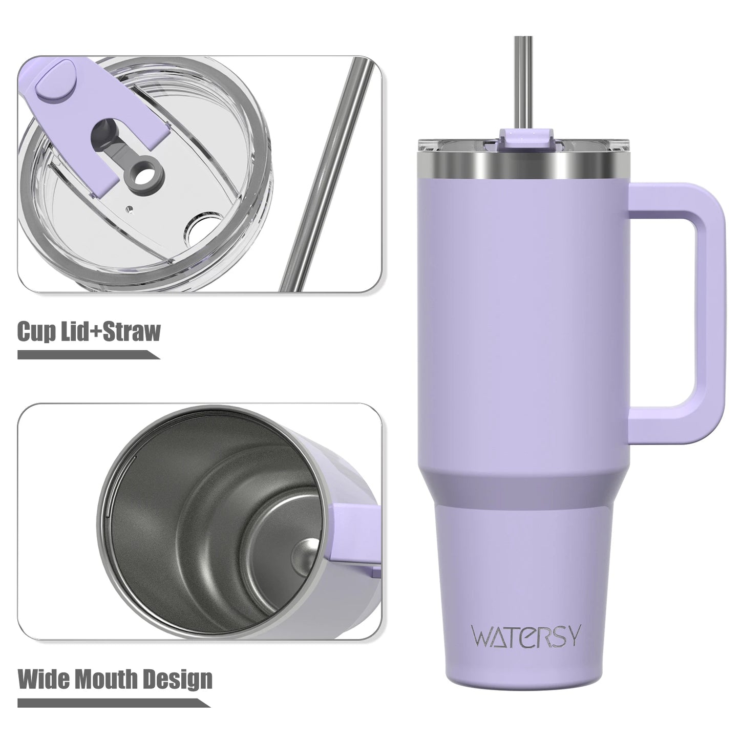 Watersy | 891/1182ml Insulated Mug With Handle And Straw Large Capacity